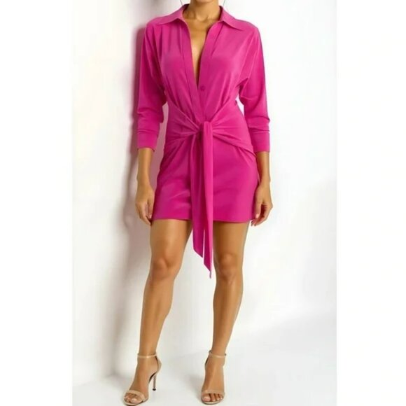 knee length dresses for ladies Super Oversized BF NK Shirt Flared Mini Dress main image 1